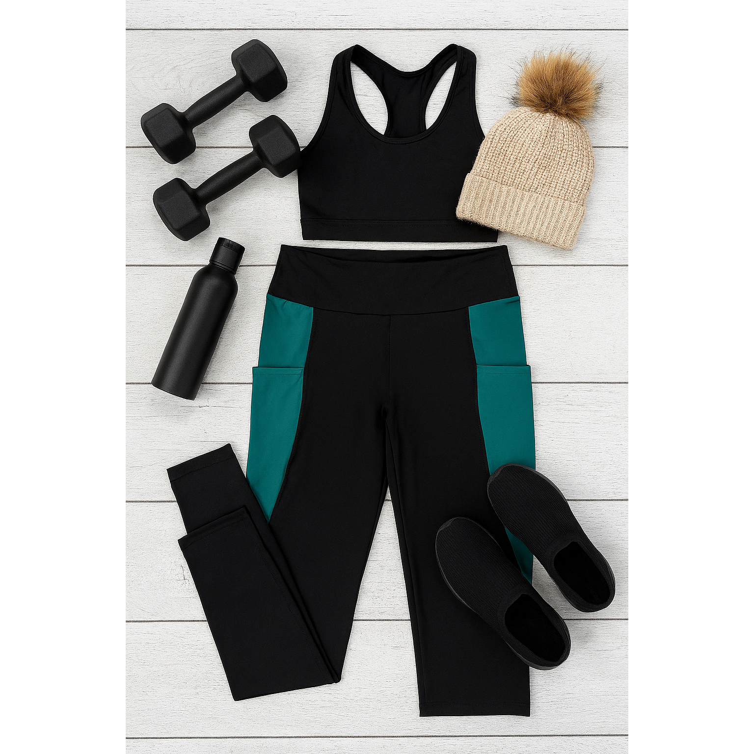 Gracie- Green Panel Full Length Leggings
