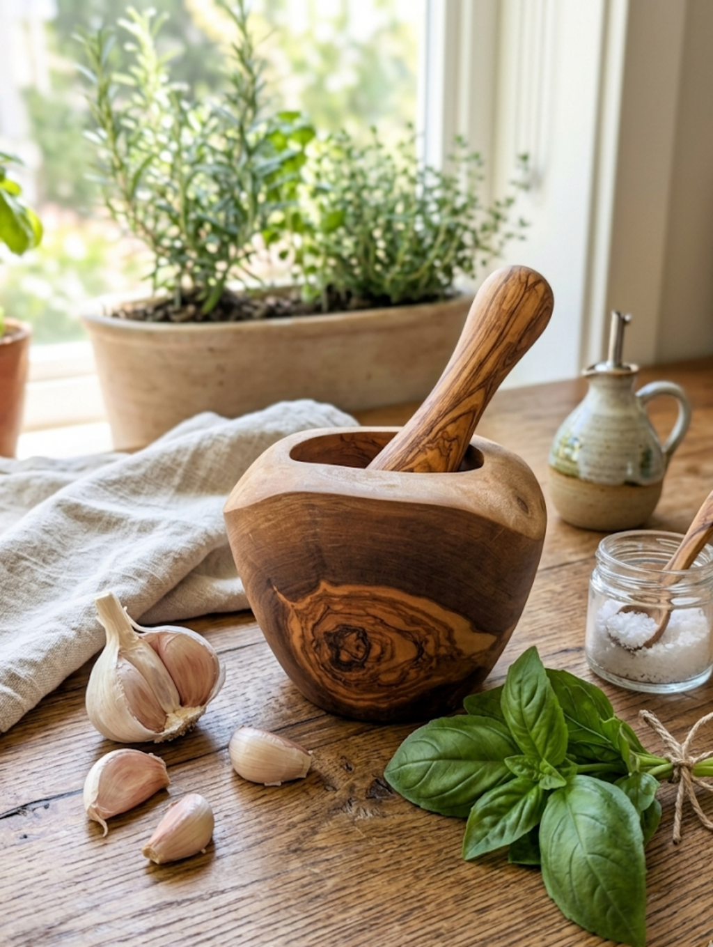 Olive Wood Rustic Mortar and Pestle