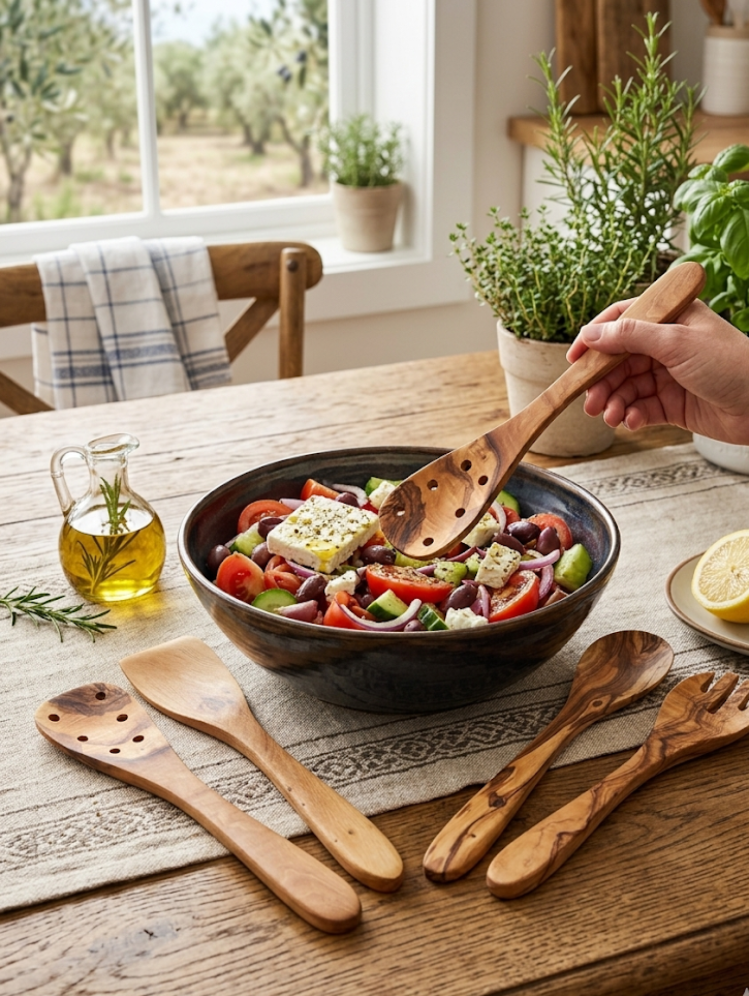 Olive Wood Kitchen Servers Set -5 pcs