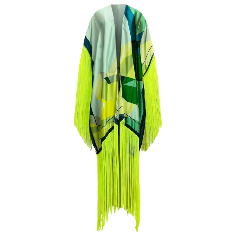 Neon Tropical Oasis Tasseled Kimono