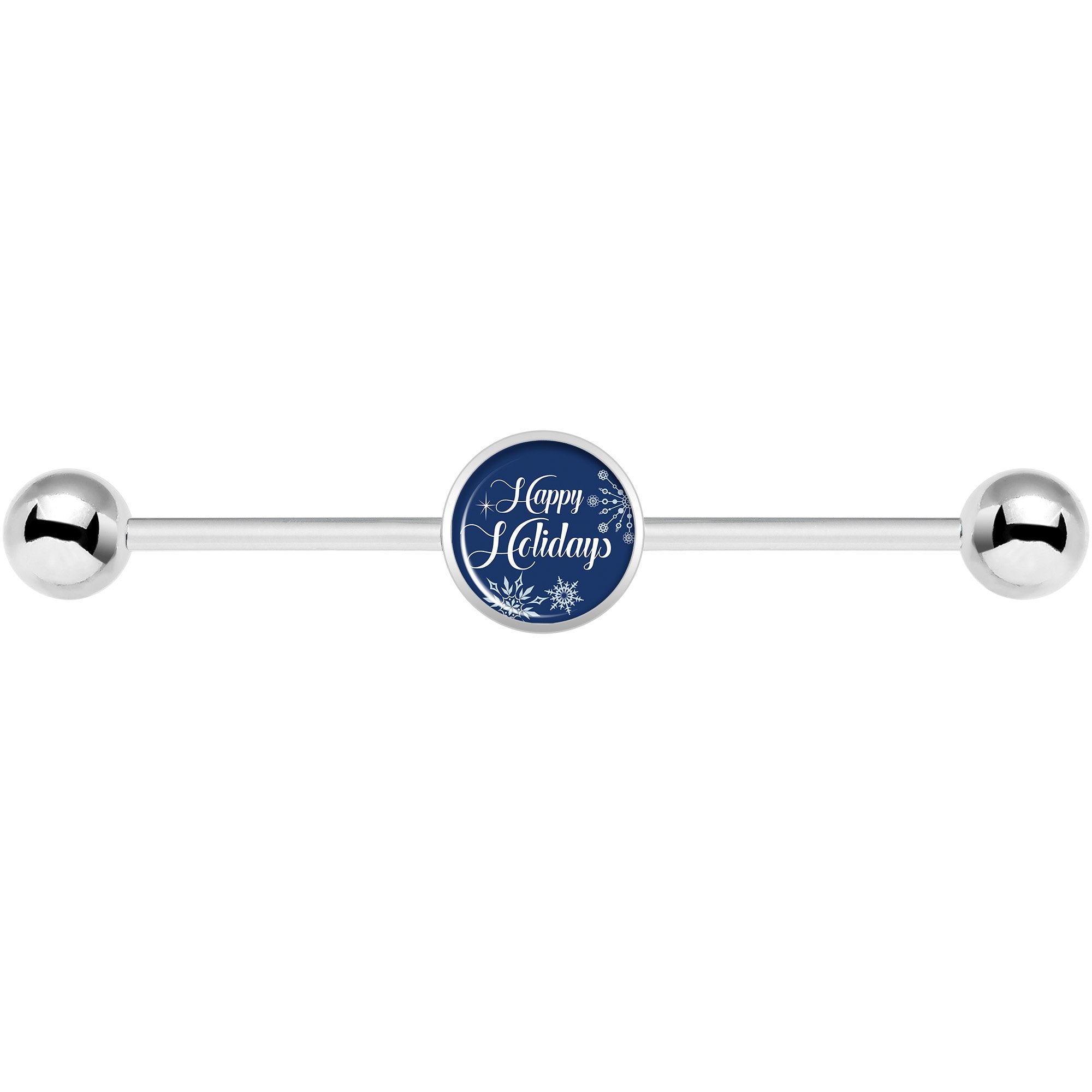 14G Happy Holidays Snowflake Industrial Barbell 37mm
