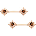 Brown Gem Chocolate Sunshine Rose Gold Tone Barbell Nipple Ring Set