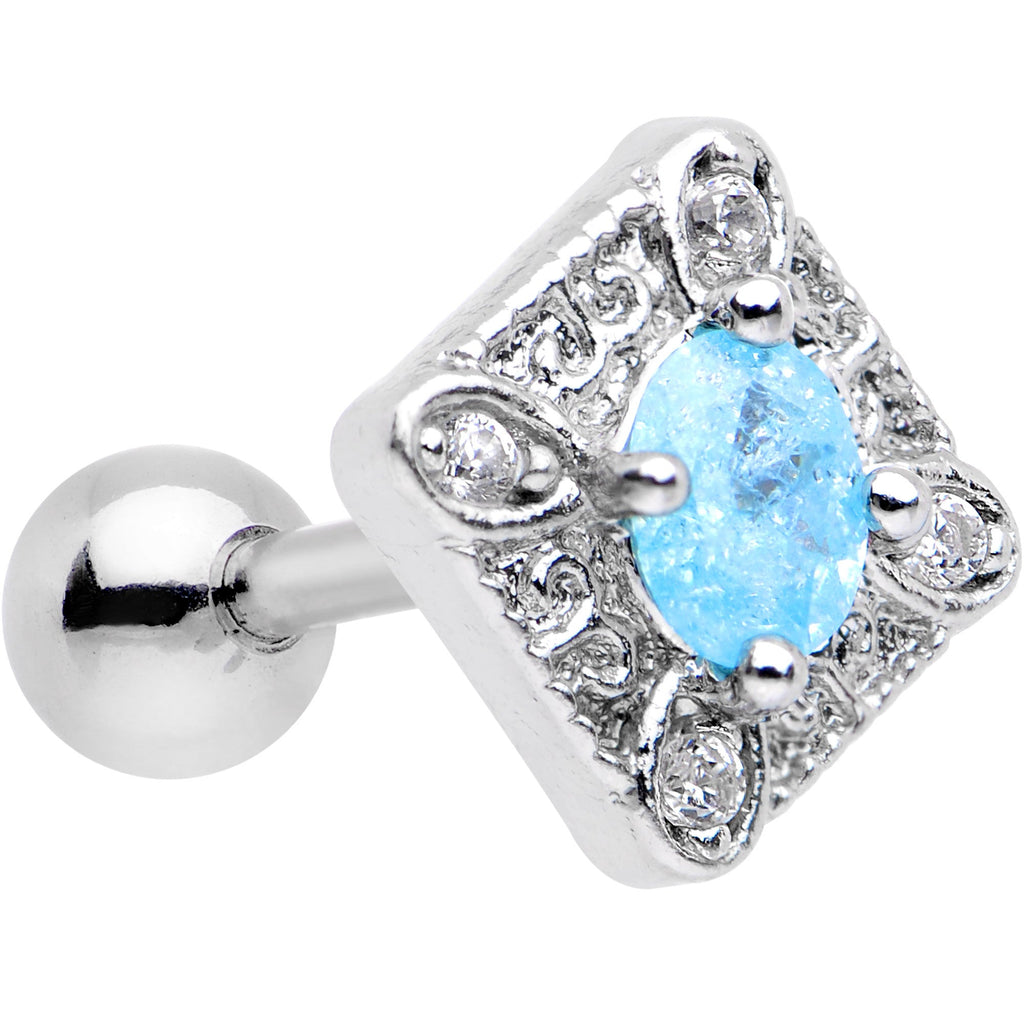 16G 1/4 Clear Aqua Gem Rococo Rhombus Tragus Cartilage Earring