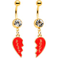 Clear Gem Best Buds Heart Dangle Belly Ring Set of 2