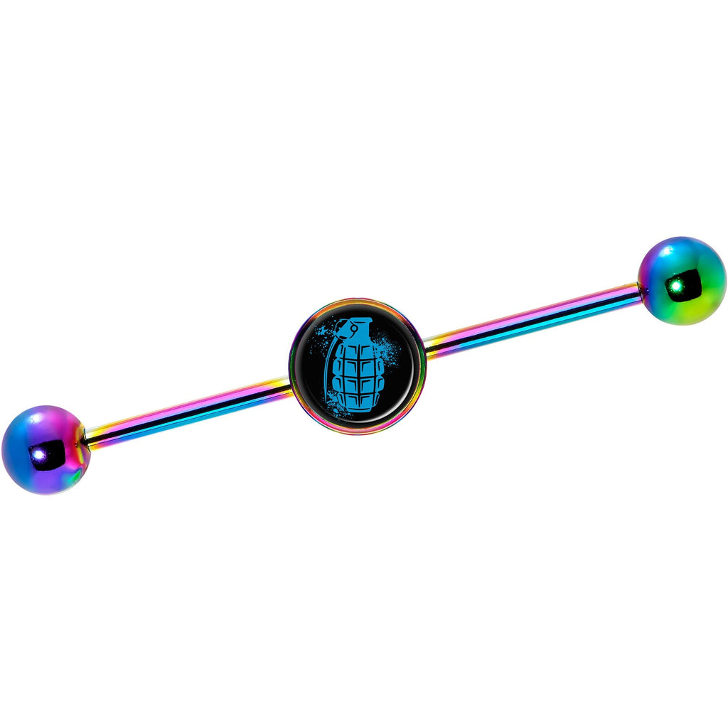 14G Blue Grenade Rainbow Industrial Barbell 37mm