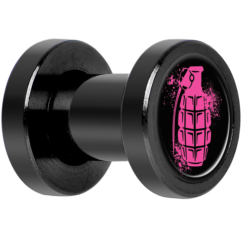 Pink Grenade Black Anodized Screw Fit Plug Set 4G