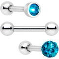 16G 1/4 Teal Faux Opal Inlay Cartilage Tragus Earring 3 Pack Set