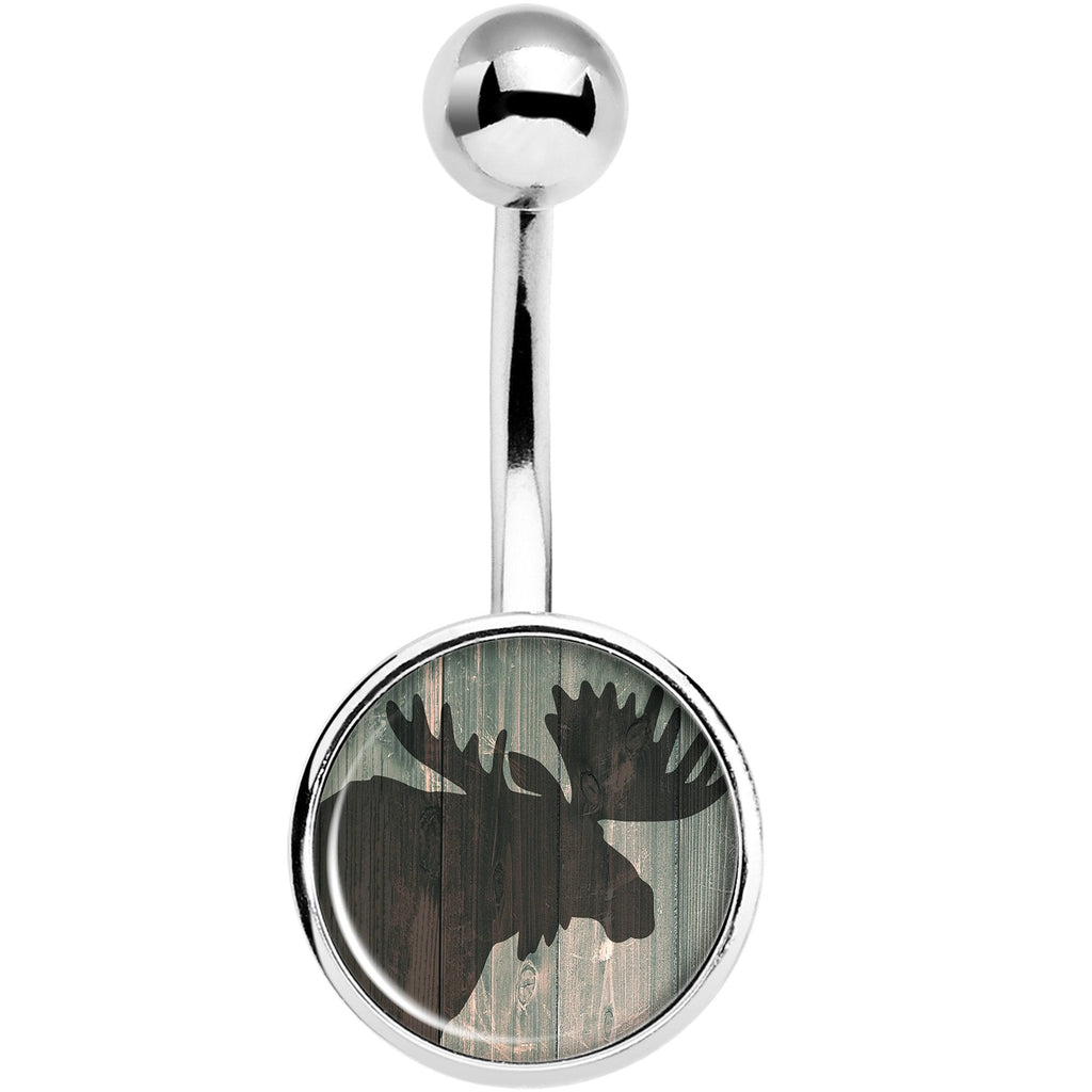 Holiday Rustic Wood Moose Belly Ring