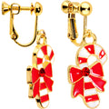Red CZ Gem Gold Plated Bow Candy Cane Clip On Earrings