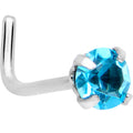 20G 1/4 Aqua 3mm CZ Gem Steel L-Shape Nose Ring