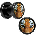 Full Color Tiger Eyes Black Anodized Screw Fit Plug Set 2G