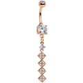 Clear Gem Rose Gold Anodized Square Coil Dangle Belly Ring