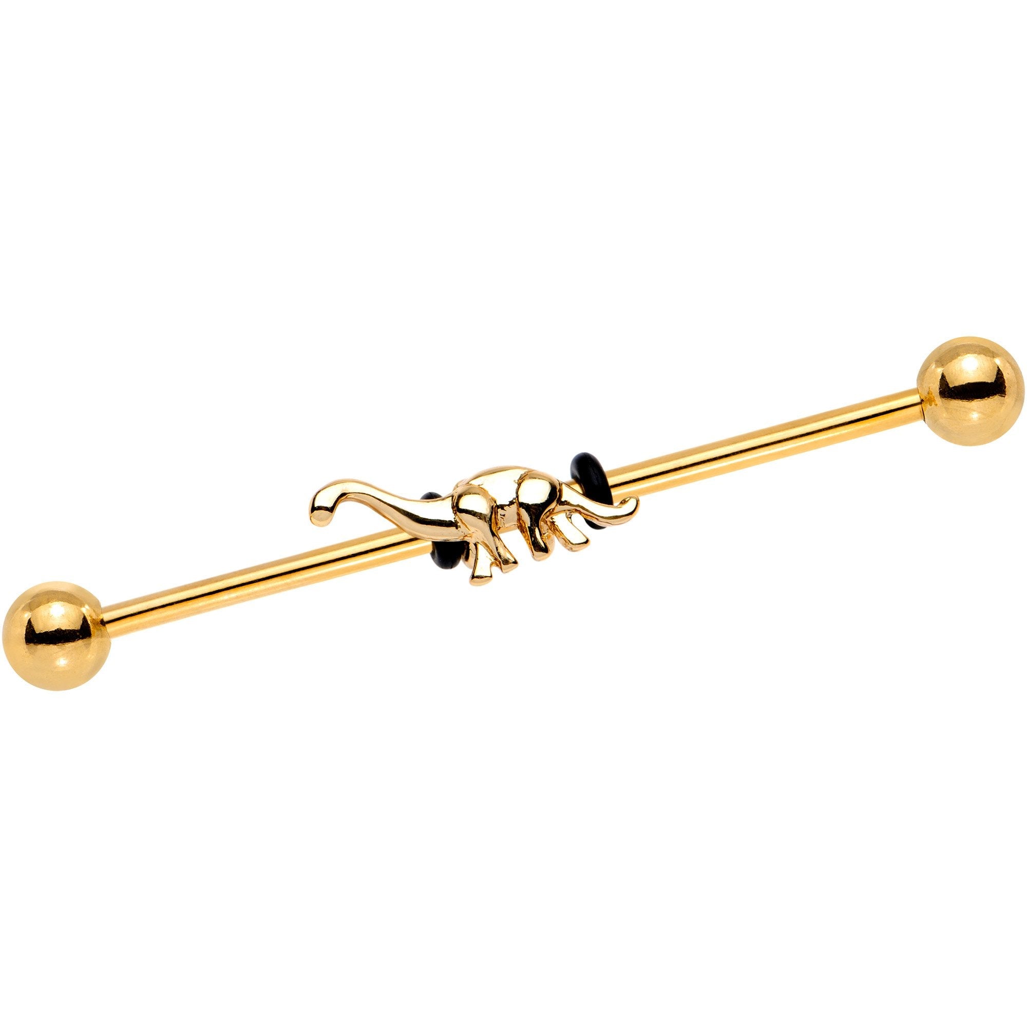 14G Gold Tone IP Brontosaurus Dinosaur Industrial Barbell 38mm