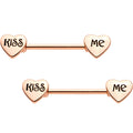 Rose Gold Tone Anodized Kiss Me Barbell Nipple Ring Set