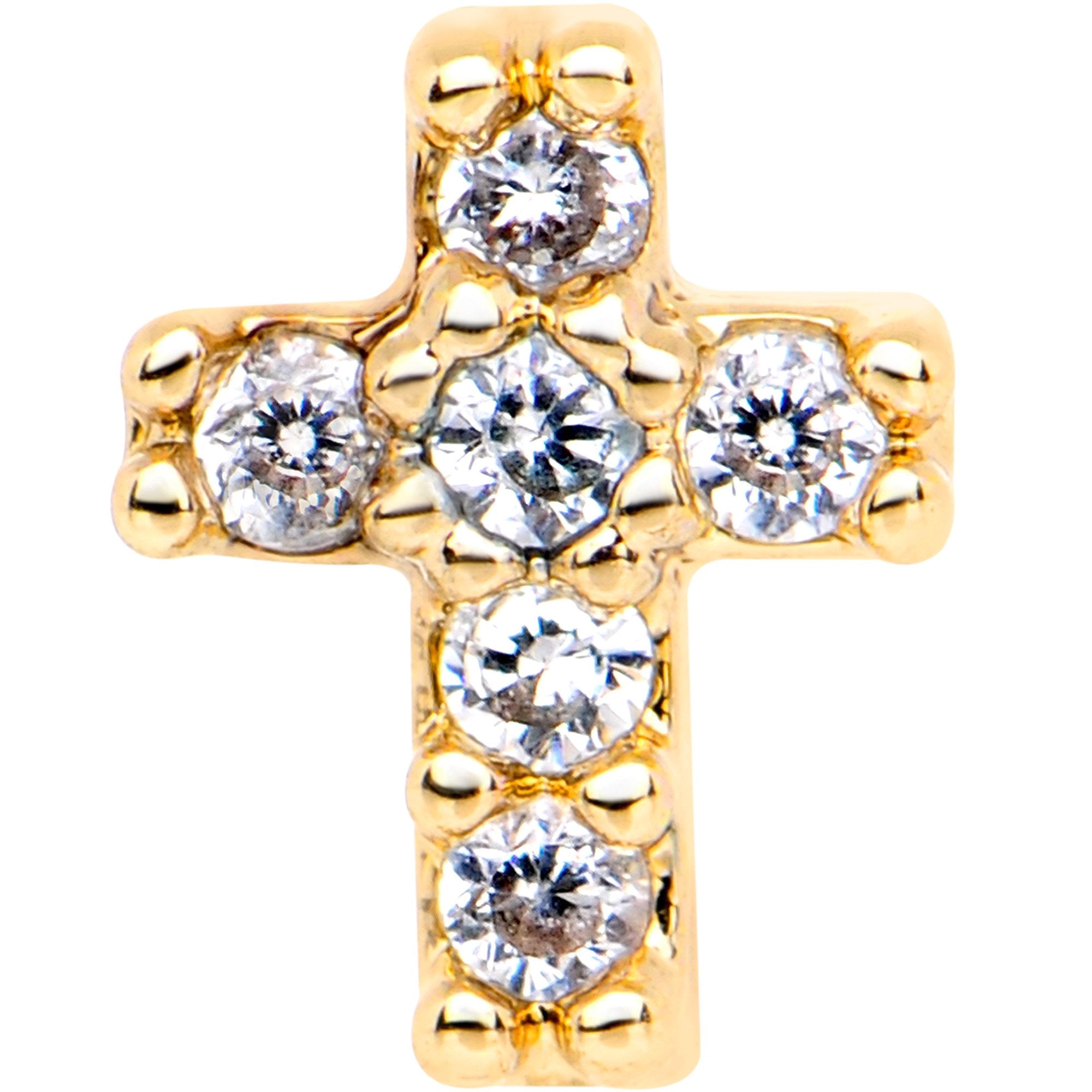 1/4 Clear CZ Internally Threaded Gold Tone Cross Labret Monroe