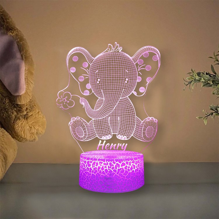 Custom Kids Name Night Light 7 Colors - Elephant Name Light