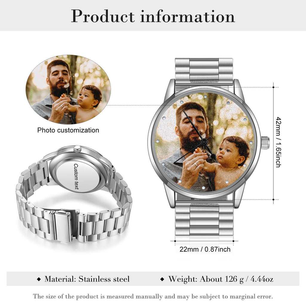 Personalized Photo and Custom Message Silver Watch