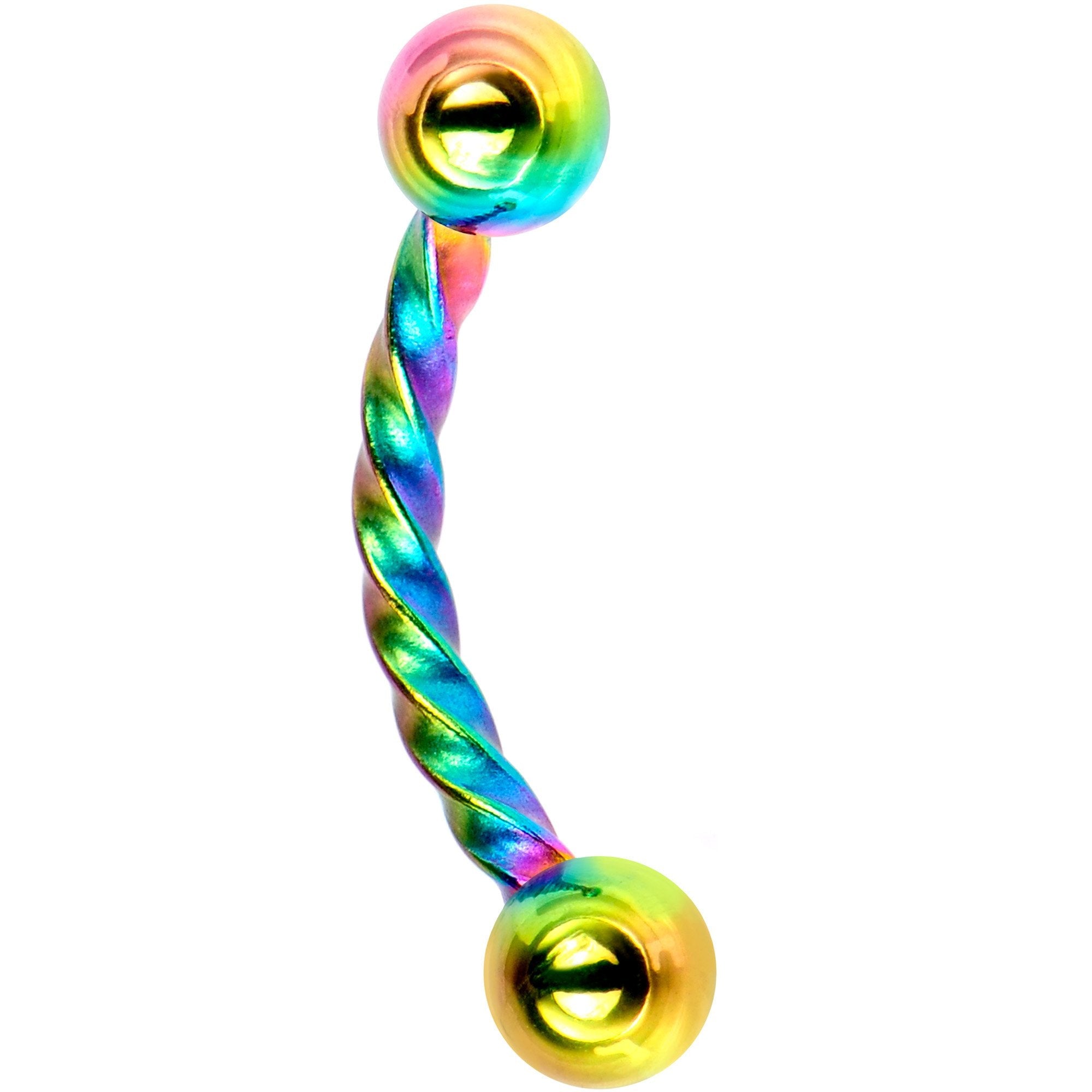 16G 5/16 Rainbow IP Seriously Twisted Curved Eyebrow Ring