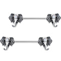 9/16 White Gem Third Eye of the Elephant Barbell Nipple Ring Set