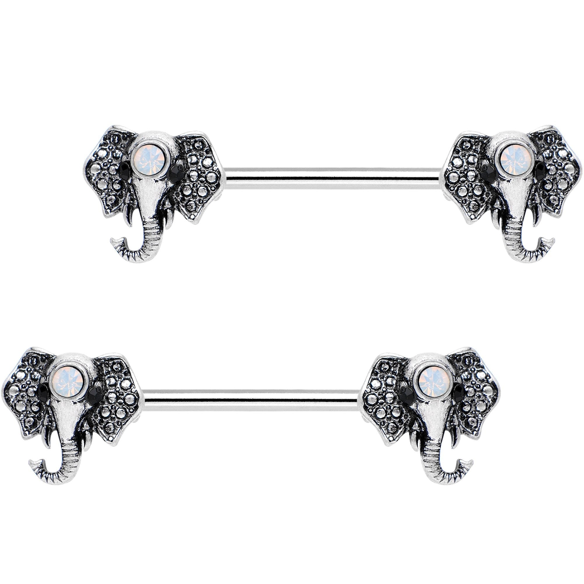 9/16 White Gem Third Eye of the Elephant Barbell Nipple Ring Set
