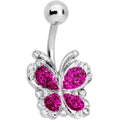 Clear Gem Pink Spring Butterfly Belly Ring