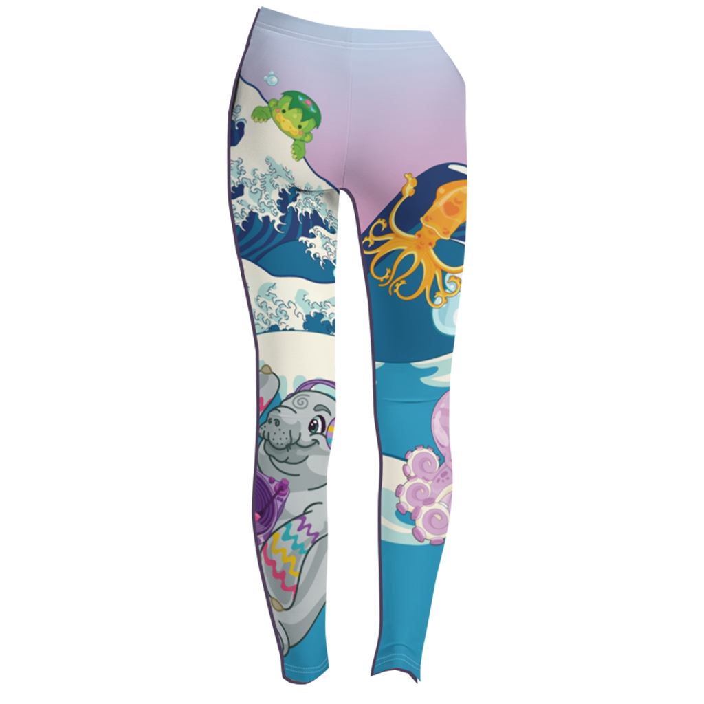 Kawaii Universe - Cute Manatee DJ ( Ocean is My Home ) Toddler to Tween Leggings