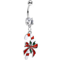 Clear Gem Peppermint Candy Cane Dangle Belly Ring