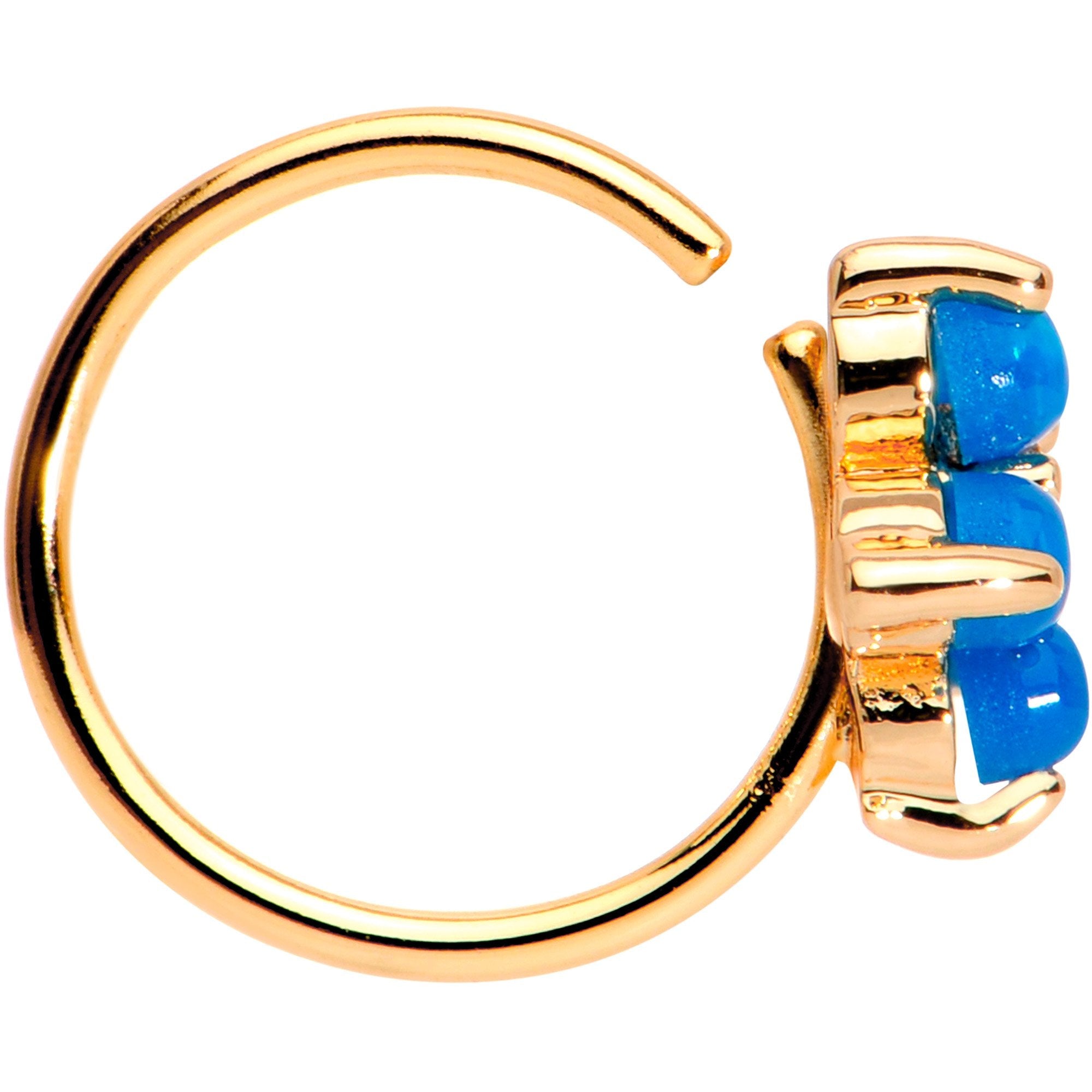 20G Clear CZ Blue Faux Opal Rose Gold Tone Flower Circular Ring