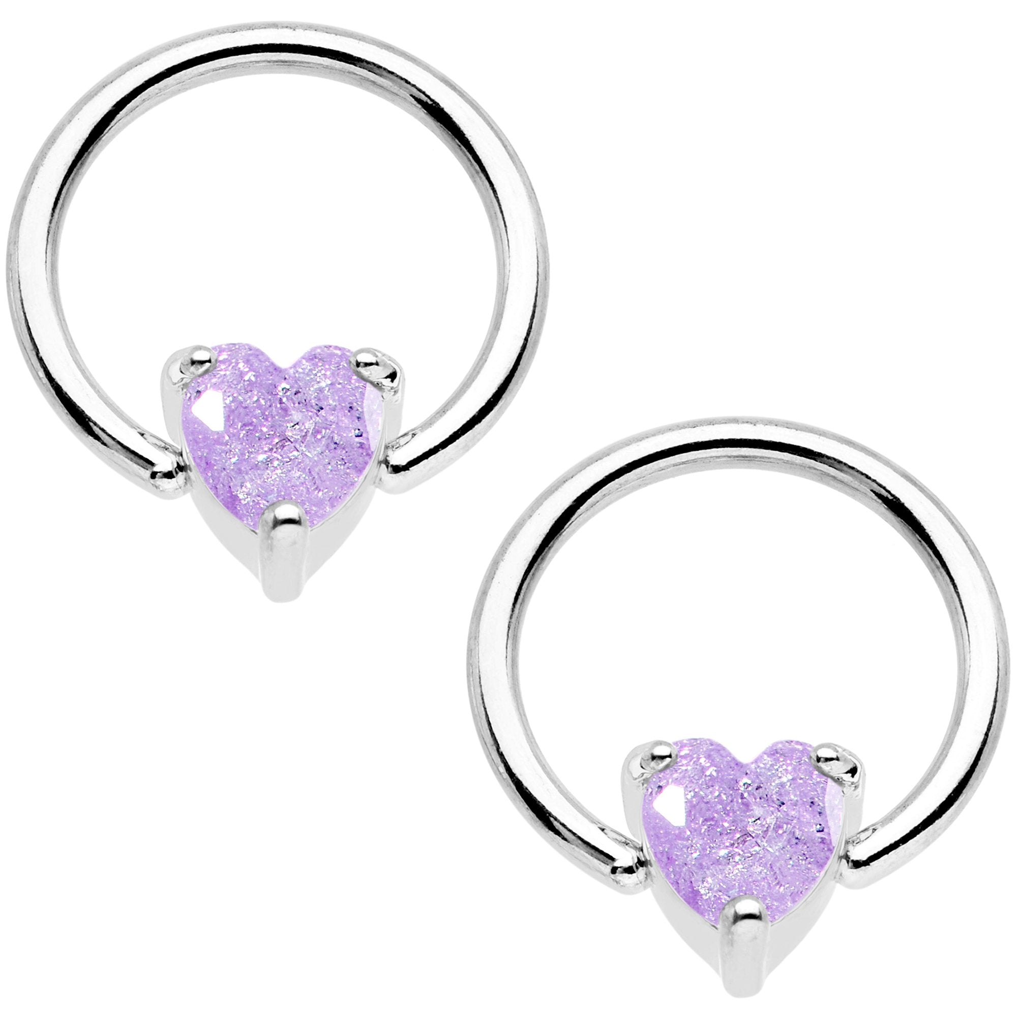 14G Purple CZ Gem Heart Captive Ring Barbell Nipple Ring Set