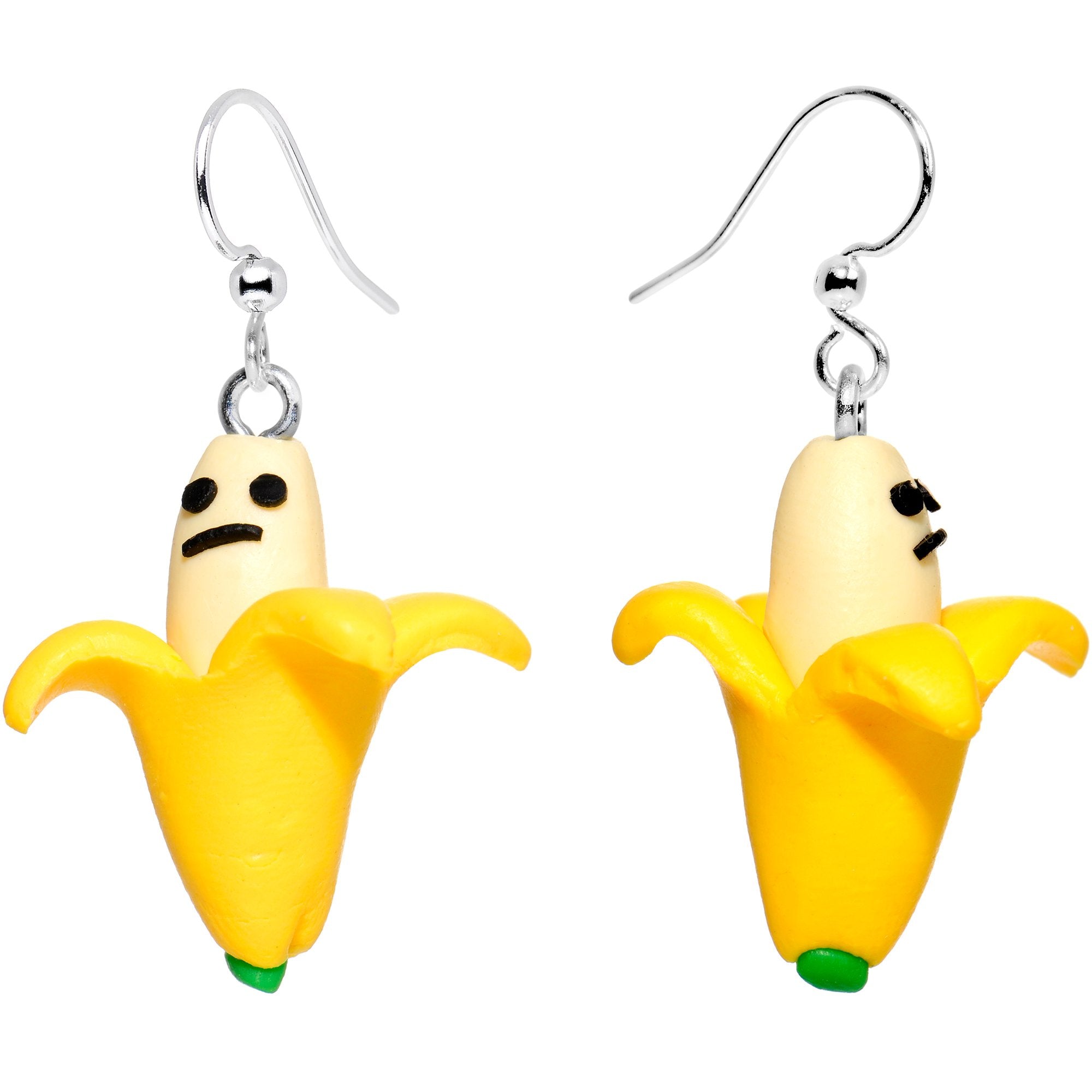 Handcrafted Silver Plated Grumpy Banana Yum Yum Fishhook Earrings