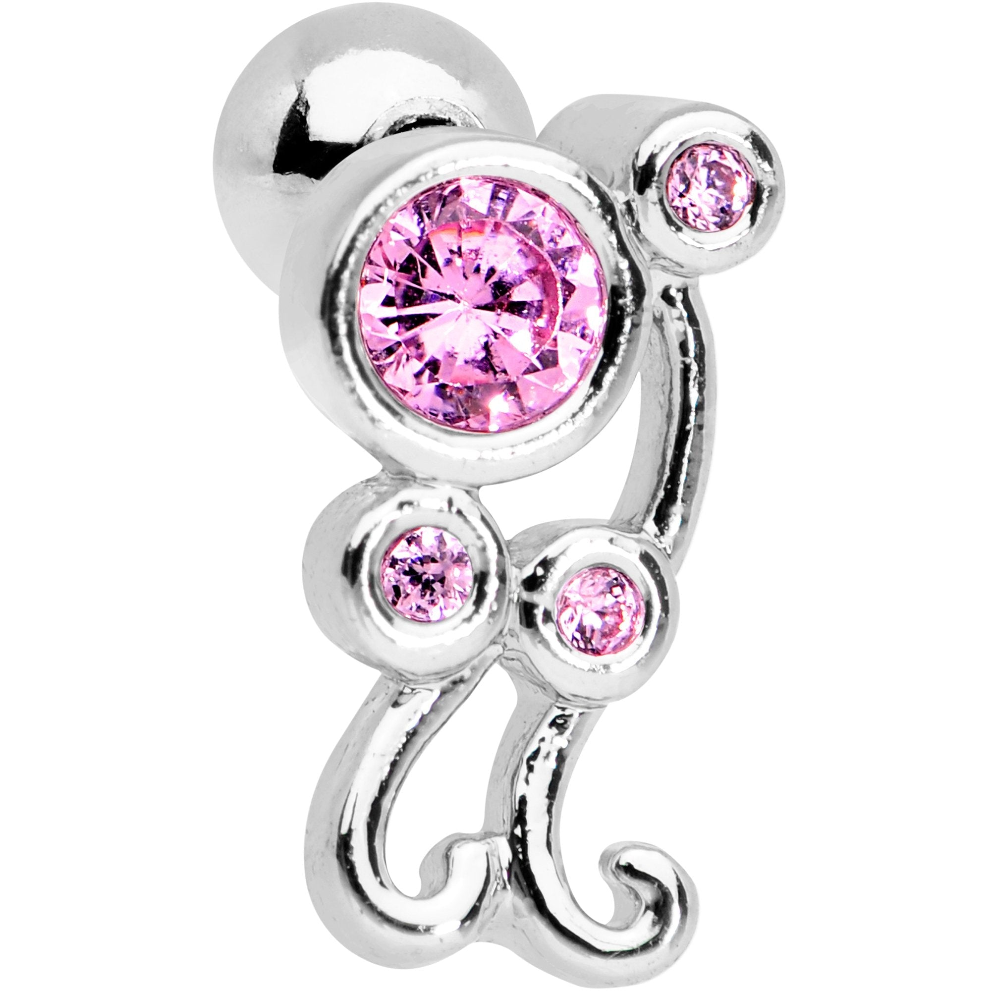 Pink CZ Gem Sassy Swirl Cartilage Tragus Earring