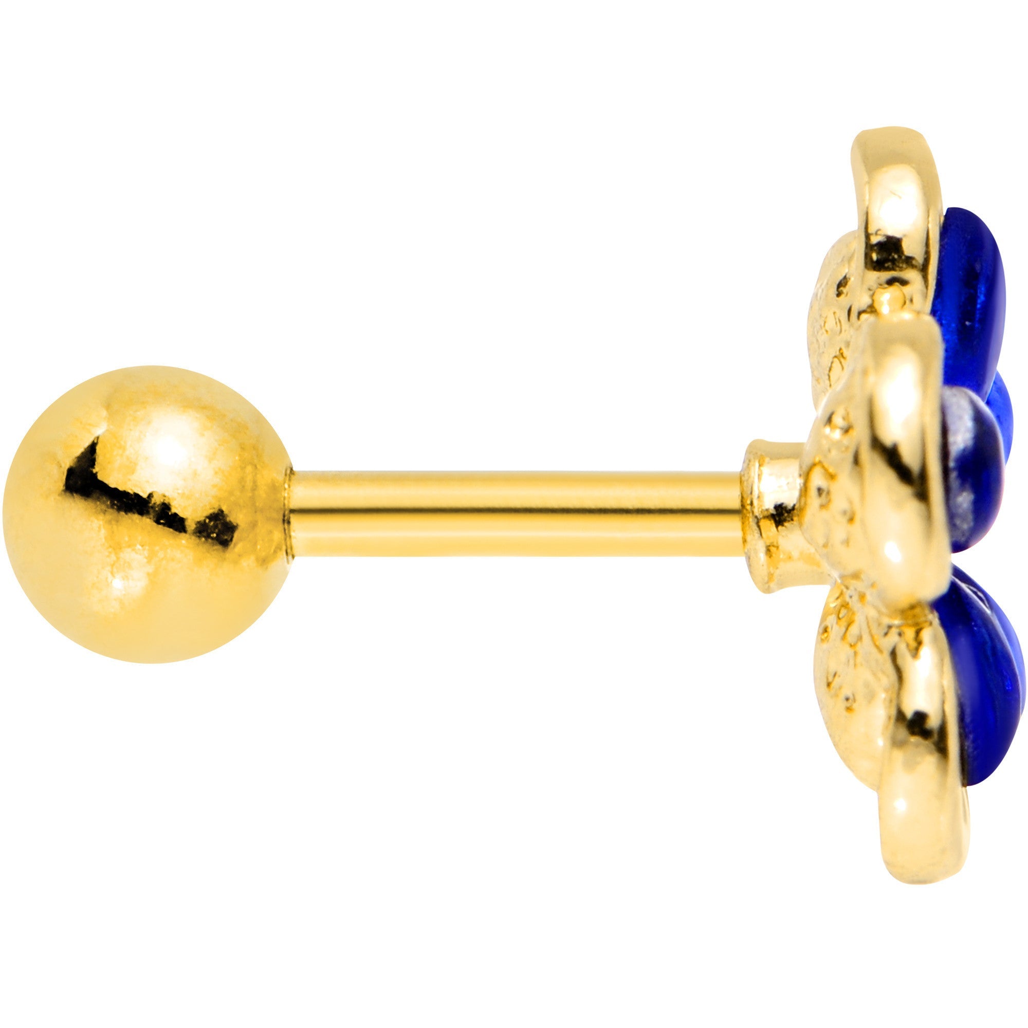 16G 1/4 Blue Gem Gold PVD Flower Tragus Cartilage Earring