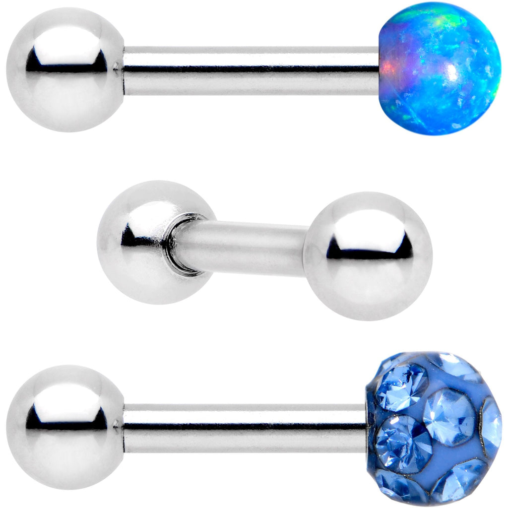 16G 1/4 Sky Blue Faux Opal Ball Cartilage Tragus Earring 3 Pack Set