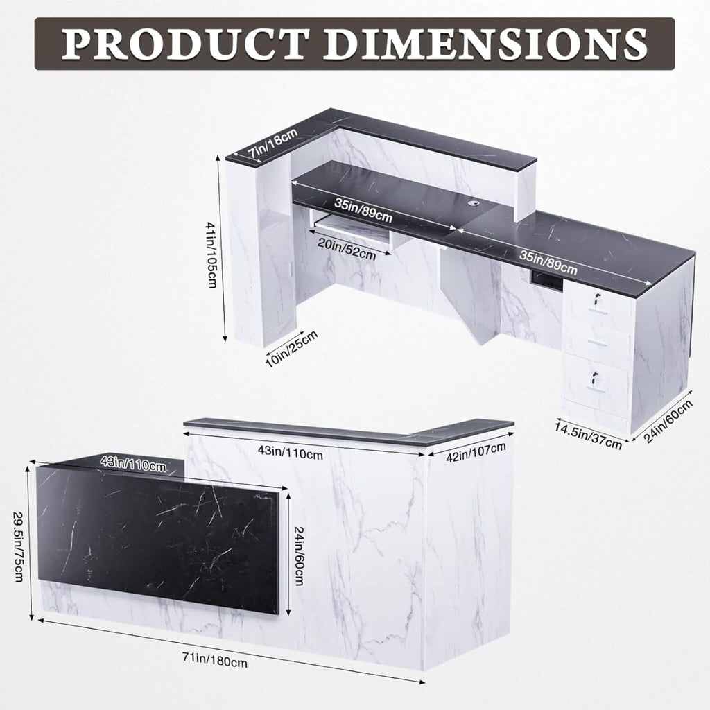 Velmor L-Shaped Modern Black And White Reception Desk With Lockable Drawers (SAK50729)