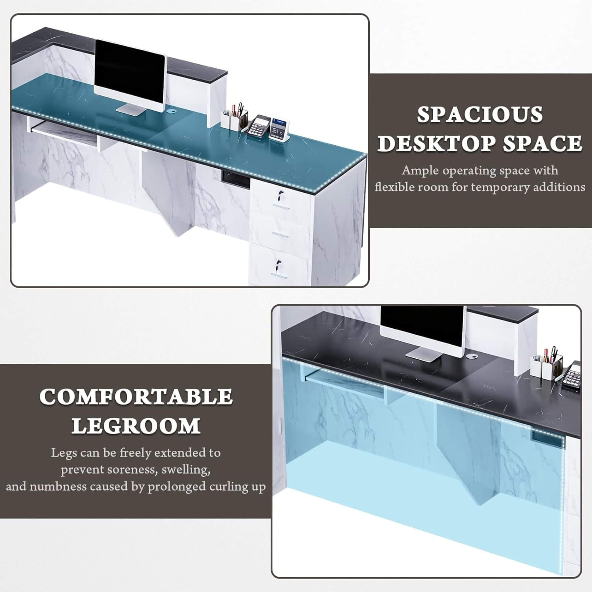 Velmor L-Shaped Modern Black And White Reception Desk With Lockable Drawers (SAK50729)