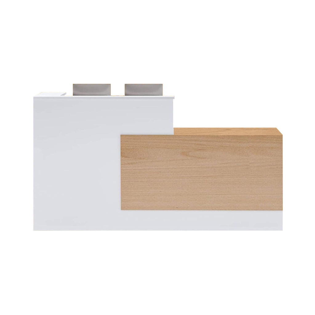 Velmor L-Shaped Modern Brown And White Reception Desk With Lockable Drawers (SAK26491)