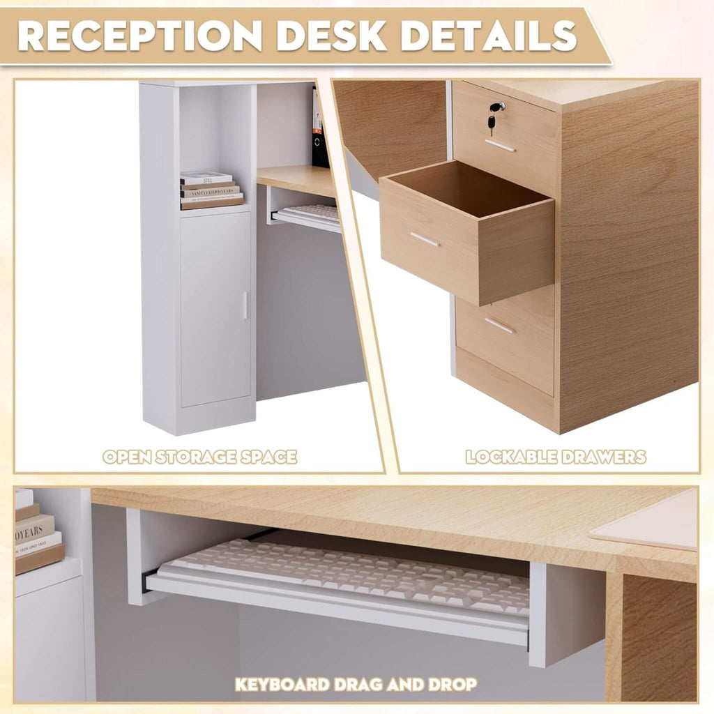 Velmor L-Shaped Modern Brown And White Reception Desk With Lockable Drawers (SAK26491)
