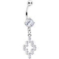 Clear Gem Decadent Cross Dangle Belly Ring