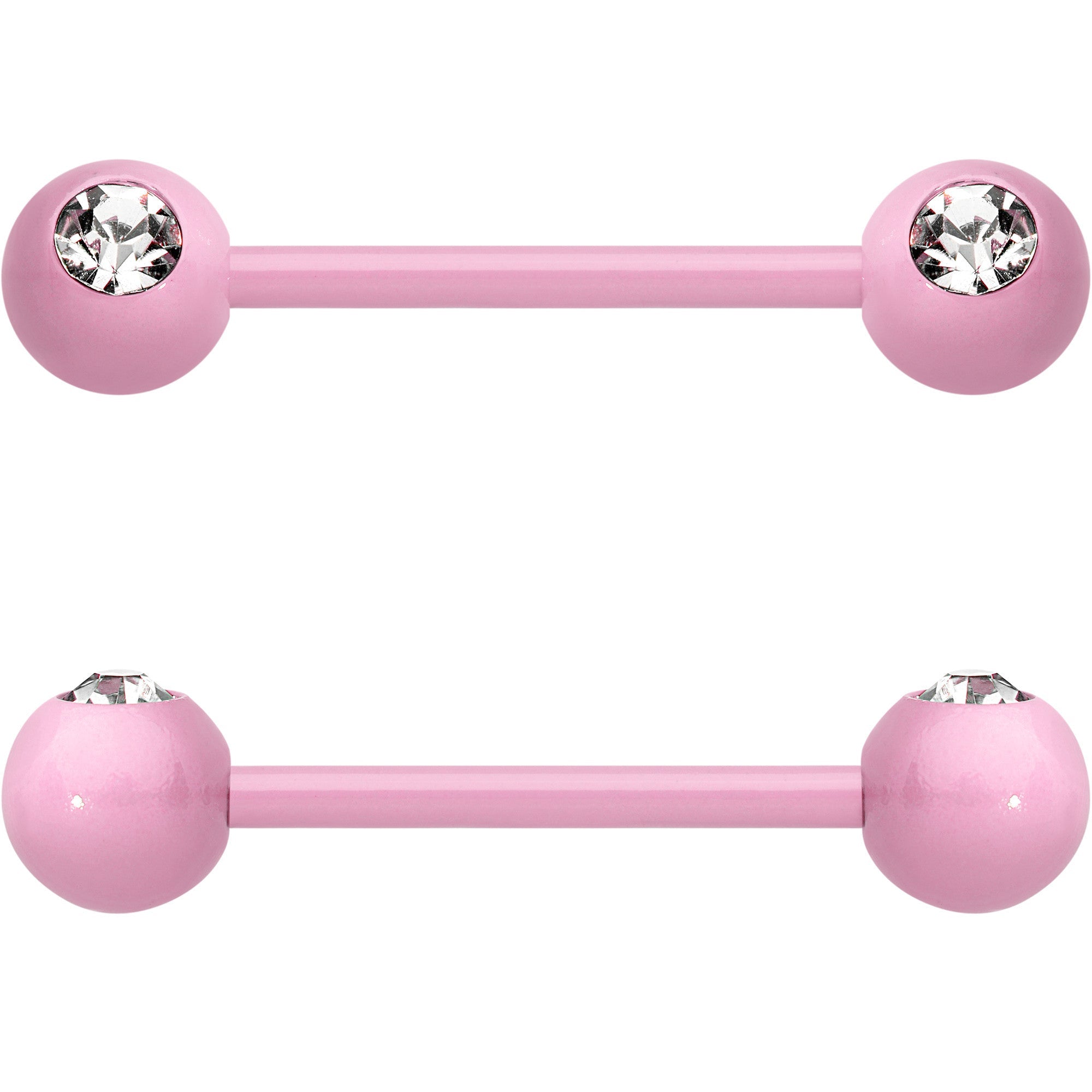 14G 5/8 Clear Gem Light Pink Acrylic Over Steel Nipple Barbell Set