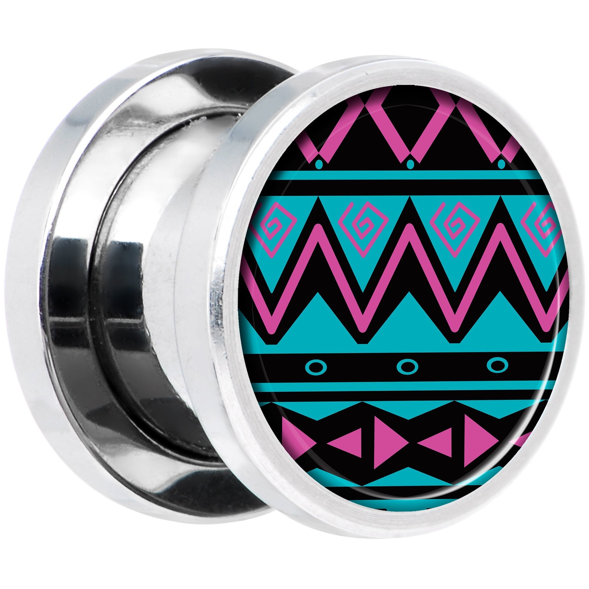 Pink Teal Tribal Print Steel Screw Fit Plug Set 00G