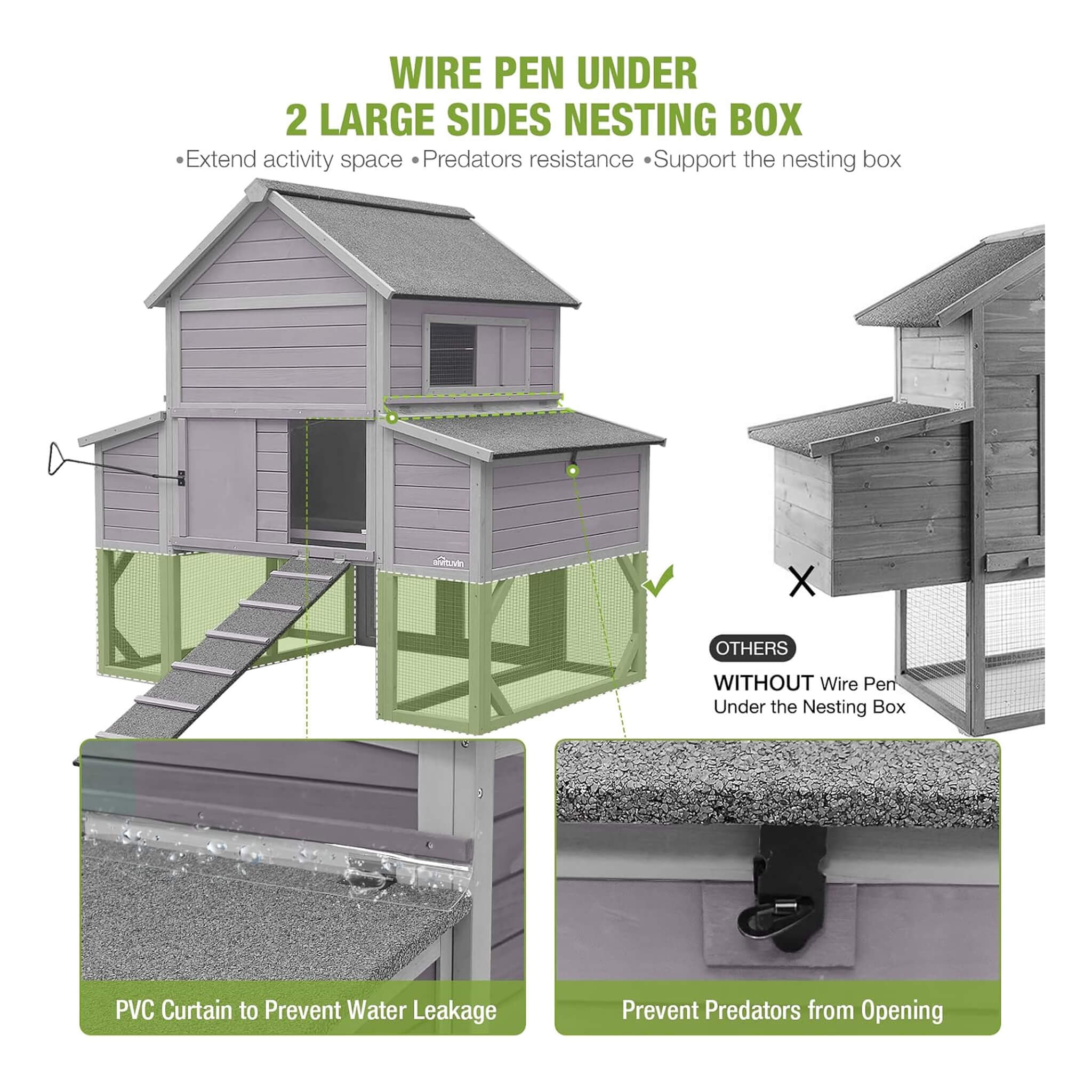 Large 137-Inch Wooden Chicken Coop With Run And 6 Nesting Boxes [10-15 Chickens] (SAK96430)