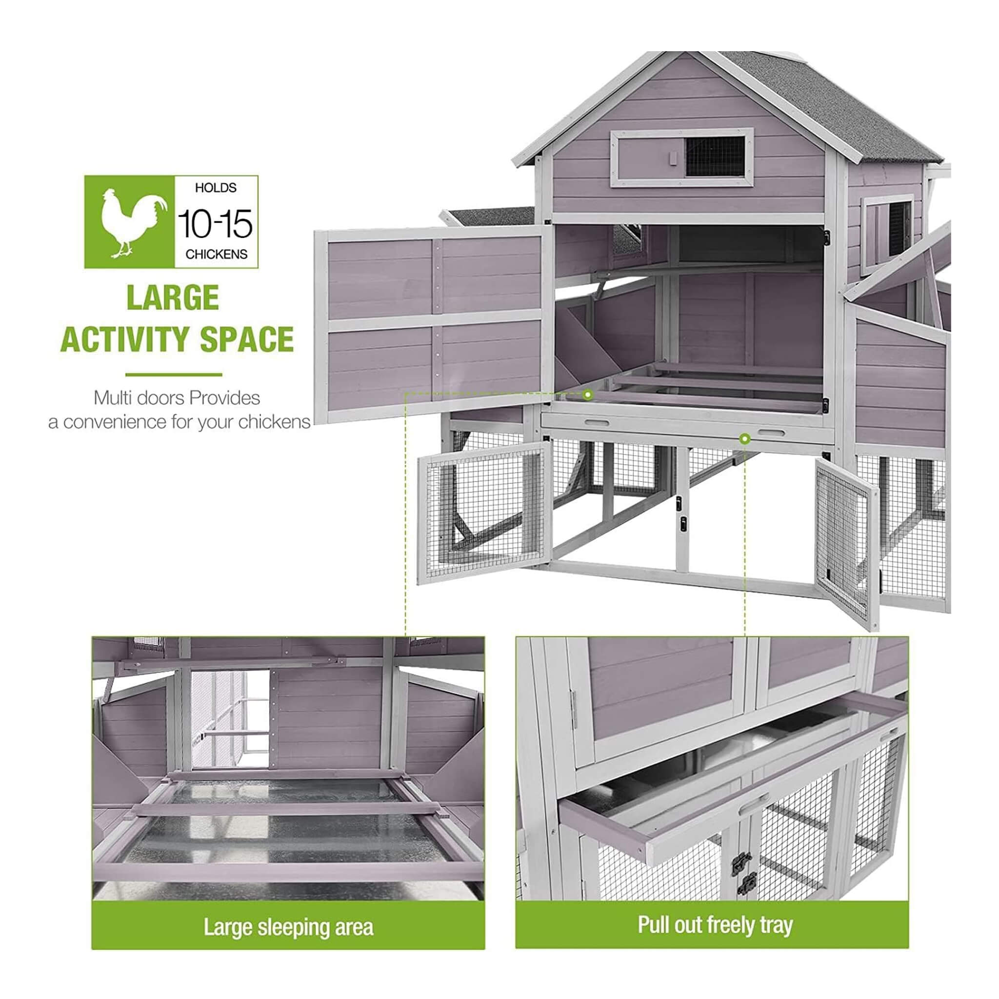 Large 137-Inch Wooden Chicken Coop With Run And 6 Nesting Boxes [10-15 Chickens] (SAK96430)