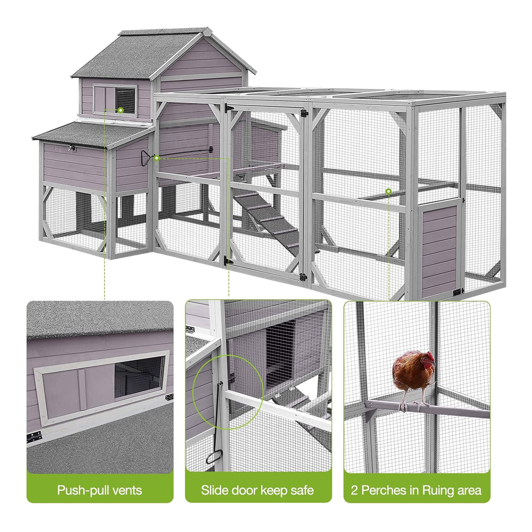 Large 137-Inch Wooden Chicken Coop With Run And 6 Nesting Boxes [10-15 Chickens] (SAK96430)