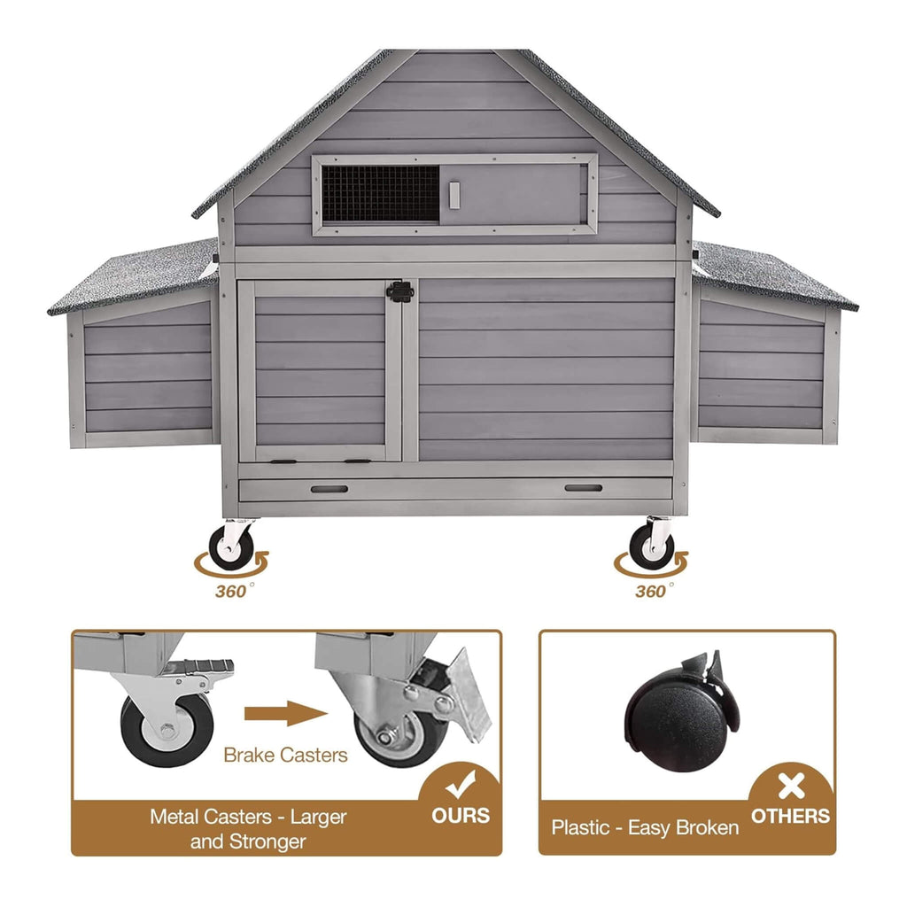Large 63-Inch Movable Wooden Hen House With Wheels And Nesting Box (SAK50791)