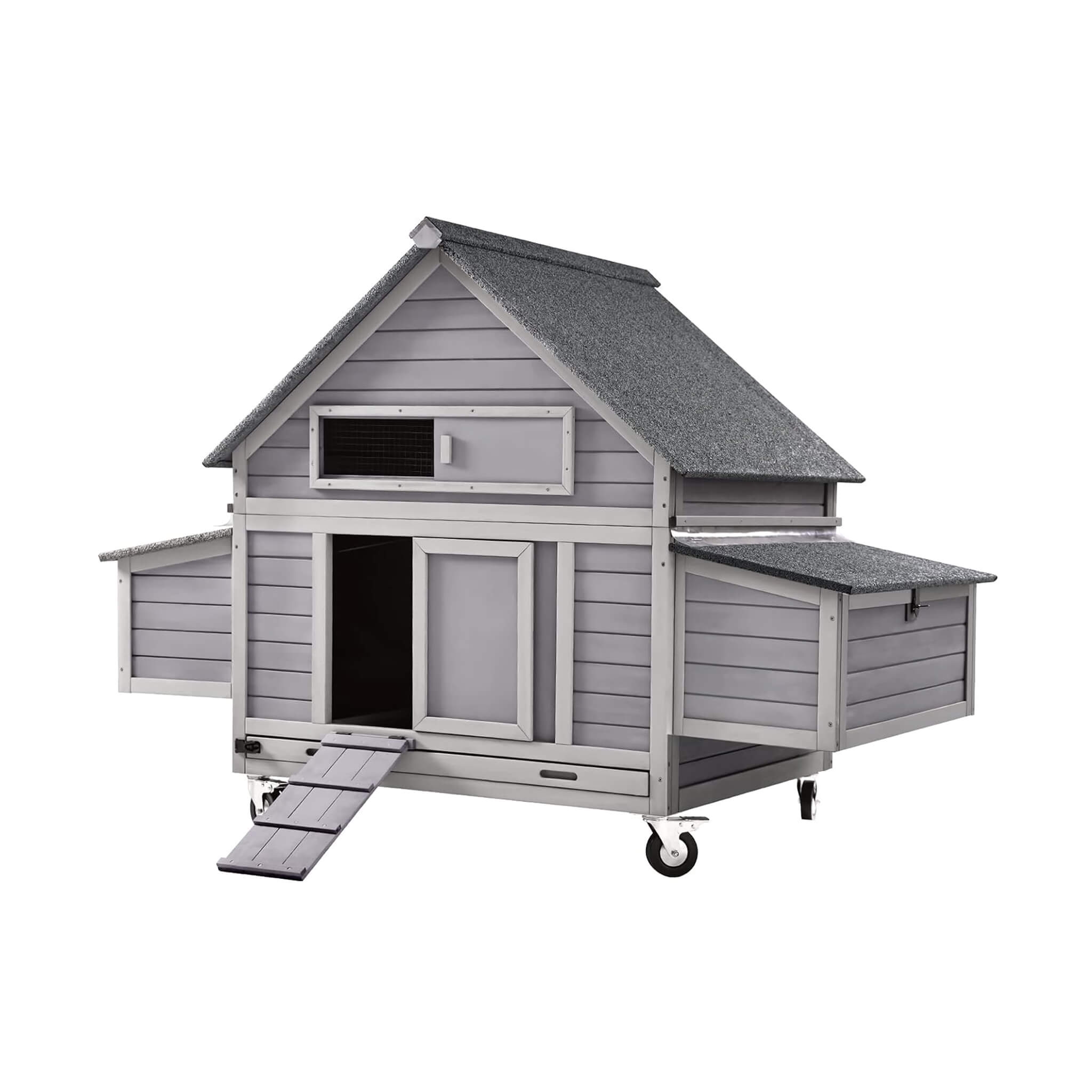 Large 63-Inch Movable Wooden Hen House With Wheels And Nesting Box (SAK50791)