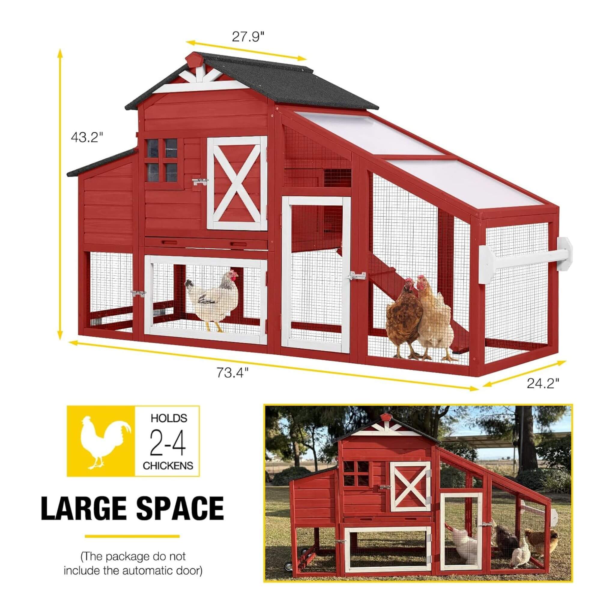 Large 73-Inch Portable Chicken Coop With Wheels And Nesting Box (SAK27495)