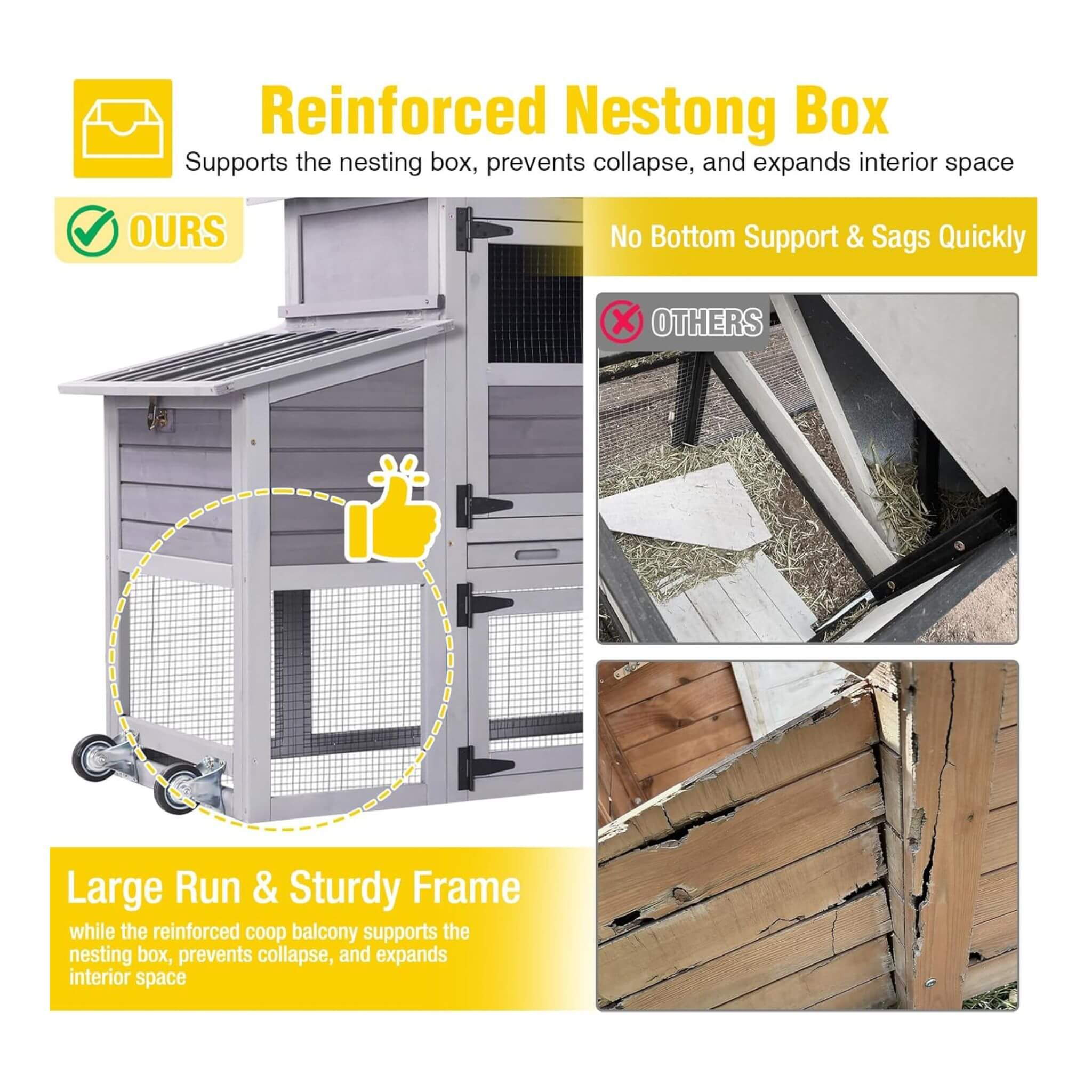 Large 83-Inch Mobile Chicken Coop With Wheels And Nesting Box [4-6 Chickens] (SAK81360)