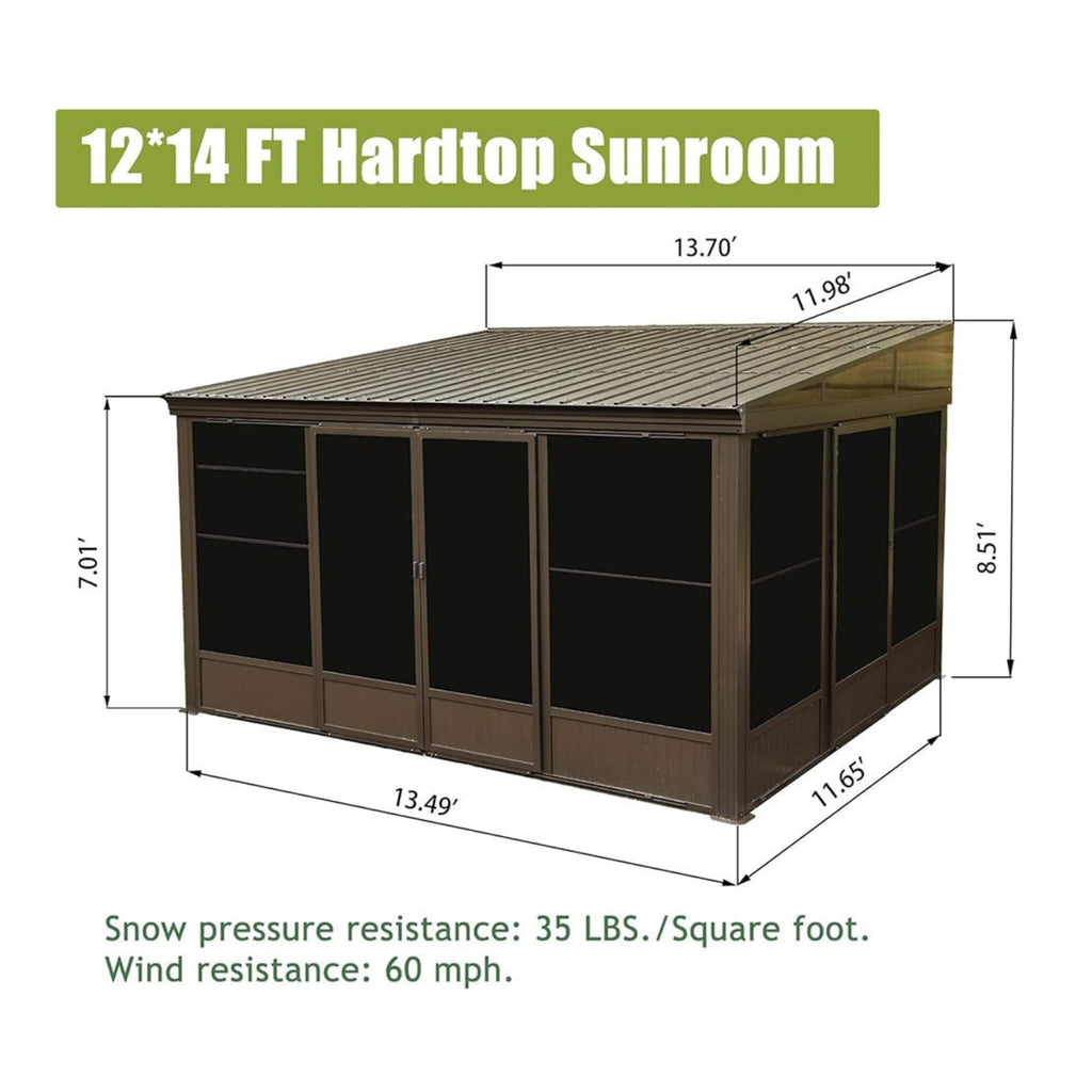 [12X14FT] Alora Haven Large Outdoor All-Season Wall-Mounted Sunroom With Galvanized Steel Roof & Moveable PVC Screen (SAK46475)