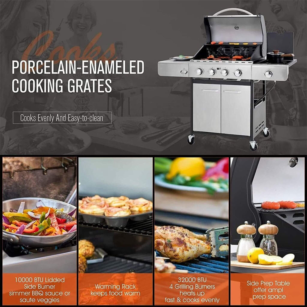 Large Outdoor 42K BTU BBQ Stainless Steel Propane Gas Grill With 4 Burners (SAK61283)