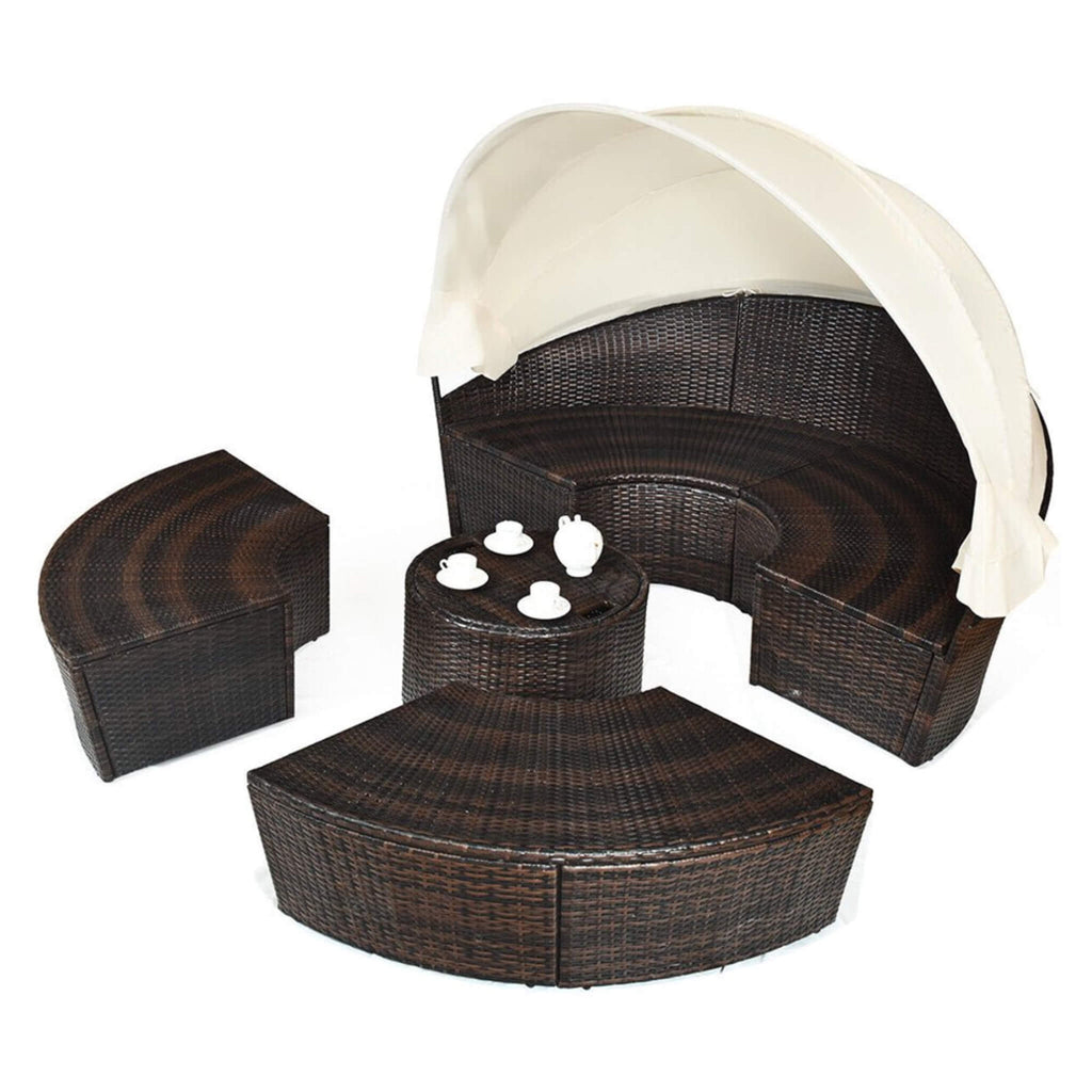 Alora Large 76-Inch Outdoor Patio Rattan Daybed Sofa W/ Adjustable Table Top, Canopy & 3 Pillows (SAK91254)